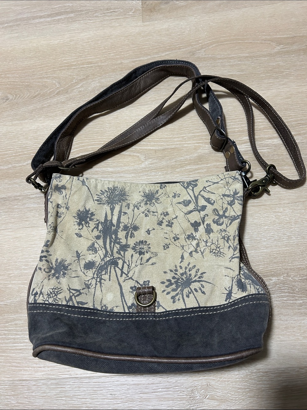 Myra Bag Beige and Brown Floral Canvas Crossbody